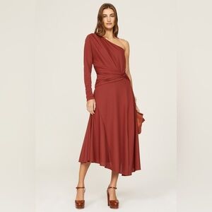 Tanya Taylor Women’s one-shoulder rust dress, size 8, EGUC